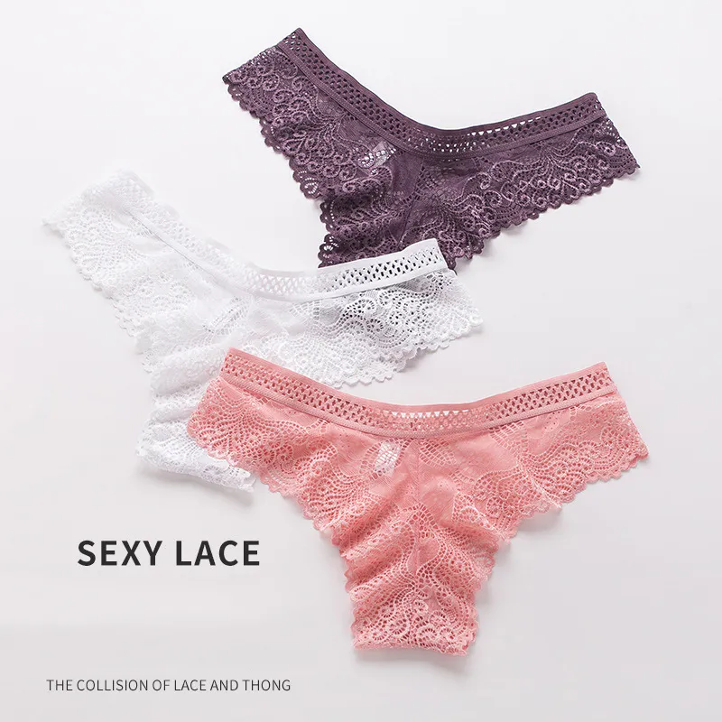 Woman Sexy underwear hollow out elastic panties high lace T-back lace thongs