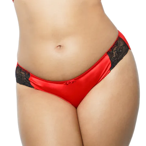 Woman elegant hipster with lux satin fabric on the front and back low rise plus size lace underwear