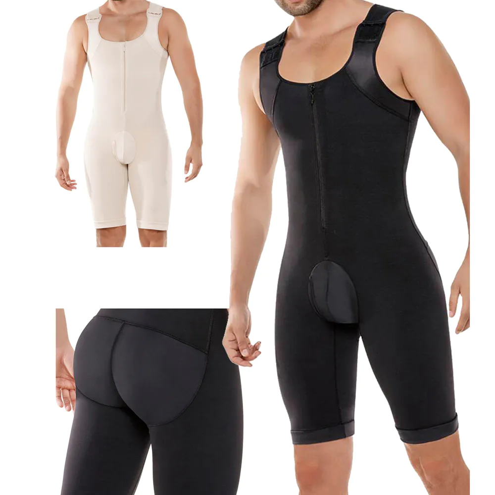 Men's full body shapers plus size open crotch abdomen compression shaperwear butt lifter bodysuits