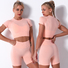 Yoga Outfits for Women 2Piece Tracksuit Seamless Short Sleeve Crop Top Leggings Sportwear